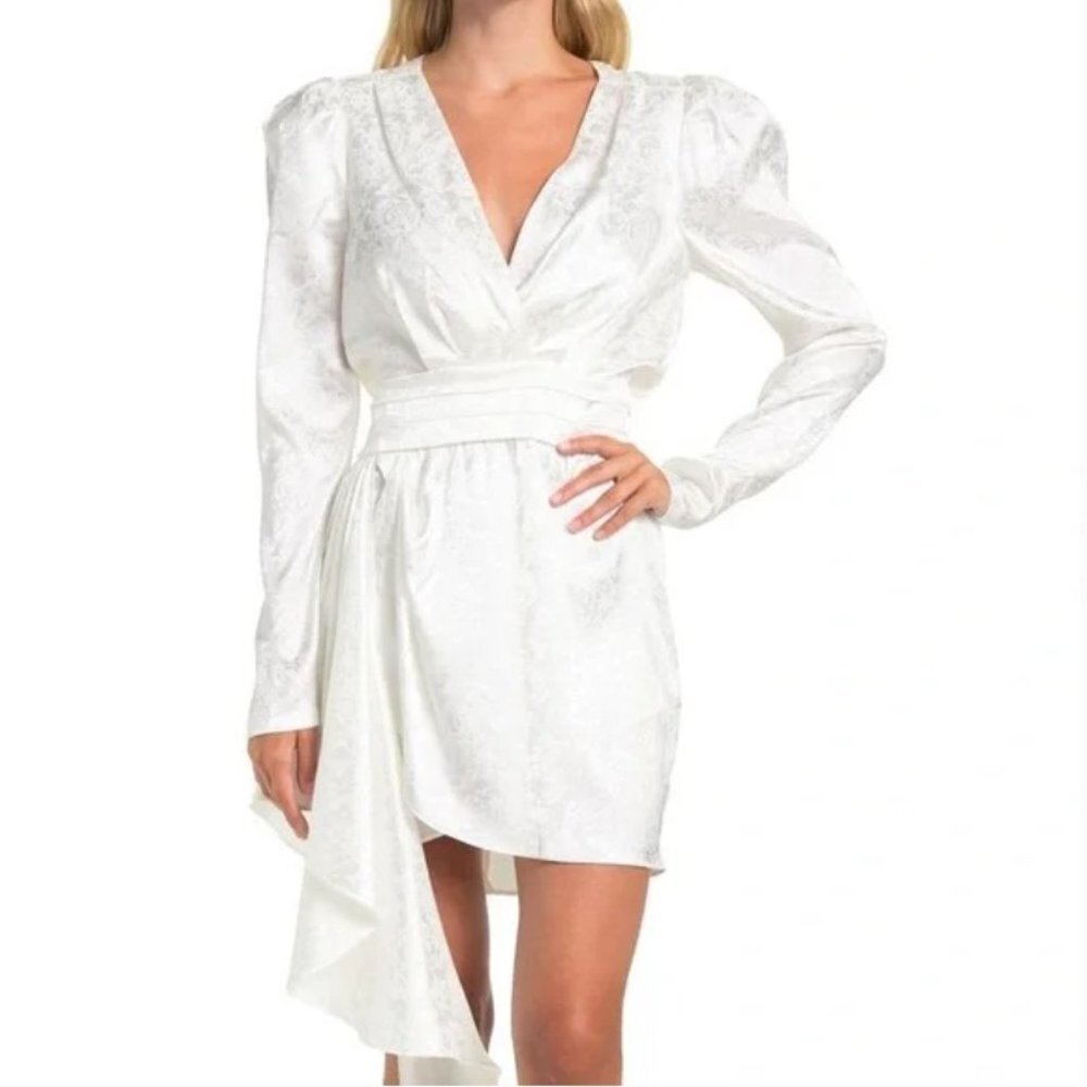 Nwt Ronny Kobo Lilian White Satin Asymmetrical Mini Bachelorette Bridal Dress